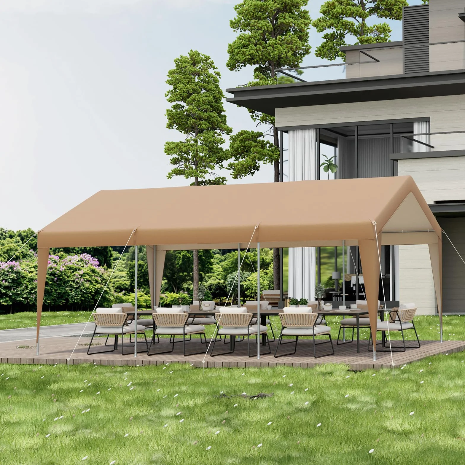 COSTWAY Gazebo Tenda per Posto Auto da Esterno, Tendone Garage per Auto, Carport Tenda Impermeabile in Metallo, 301 x 600 x 285 cm