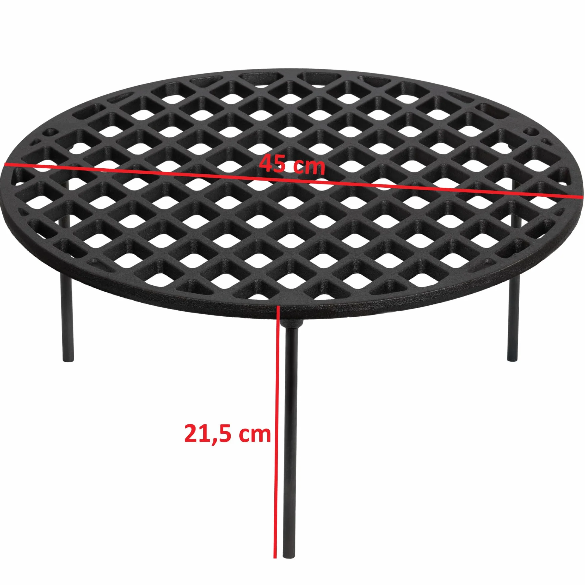 BBQ-Toro griglia in ghisa Ø 45 cm con 3 gambe | rotonda | sottopentola per forno olandese, accessori per barbecue | treppiede, griglia per barbecue, griglia in ghisa