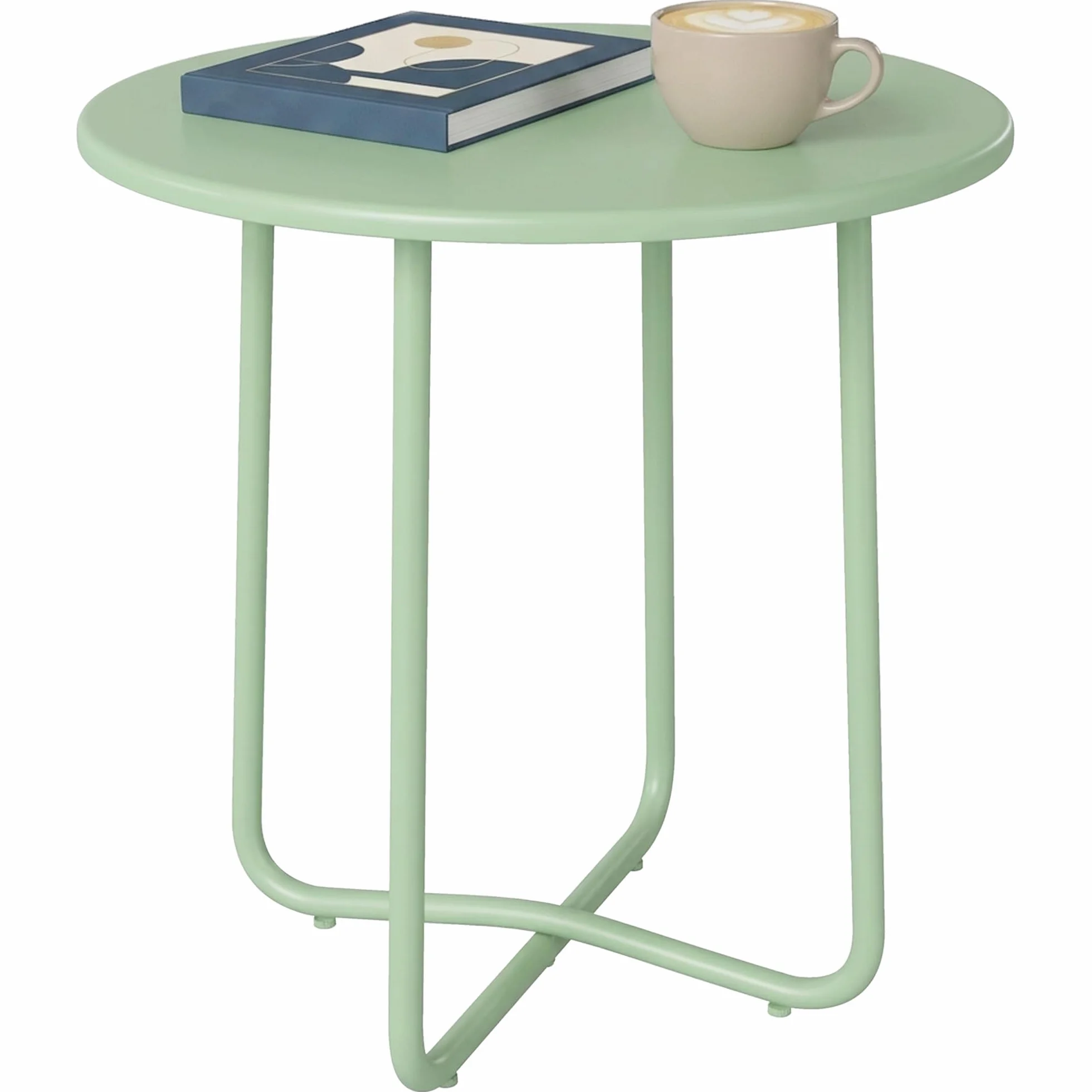 Outsunny Tavolino da esterno con bordo arrotolato, tavolo da giardino rotondo con base a X con gambe regolabili in altezza, per interni soggiorno, terrazza, balcone, metallo, Ø 48 x 51 cm, verde