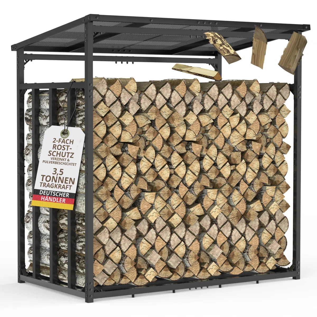 LAWA portalegna da esterno metallo zincato 185x105x185 cm 4x4cm portata 3,5t con tetto rastrelliera per legna