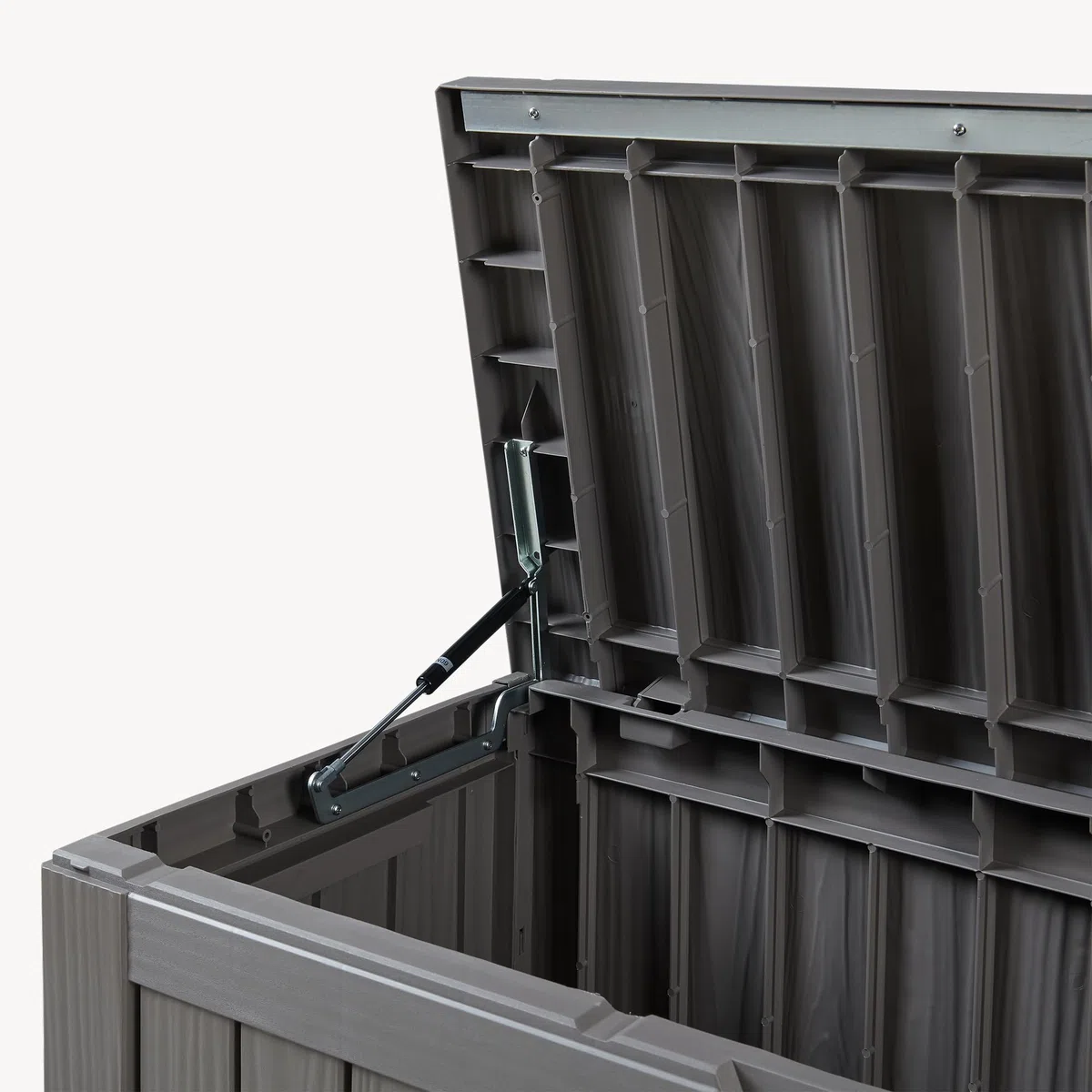 casa.pro Baule da Giardino Contenitore per Esterno Portatutto da 300 L in Plastica Cassone Multiuso Impermeabile Attrezzi Cuscini per Balcone Patio Outdoor 117x47x59 cm - Grigio Chiaro, Effetto Legno