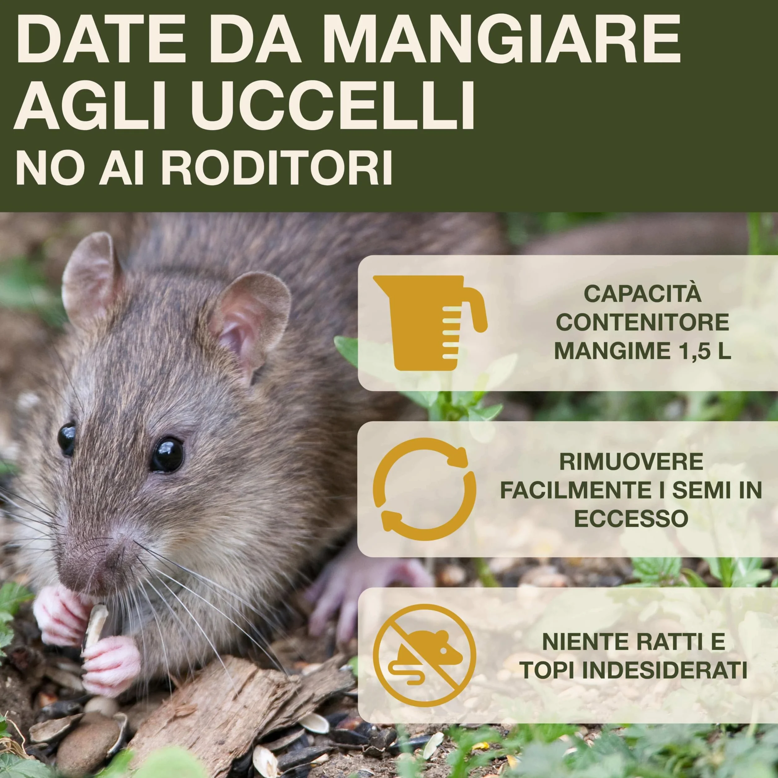 SWISSINNO Mangiatoia per Uccellini da Esterno Davos SMART BIRDS Casetta Cibo Uccelli Selvatici 2 Scomparti Antispreco Verde