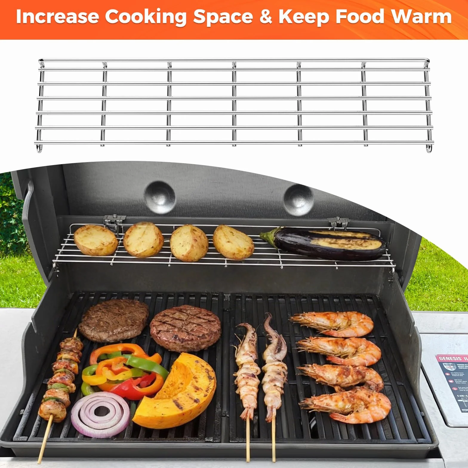 QuliMetal Griglia riscaldante in acciaio inox per griglie Weber Genesis II serie 300 (E-310/E-315/E-330/E-335/S-310/S-335) - Ricambio per Weber 66044