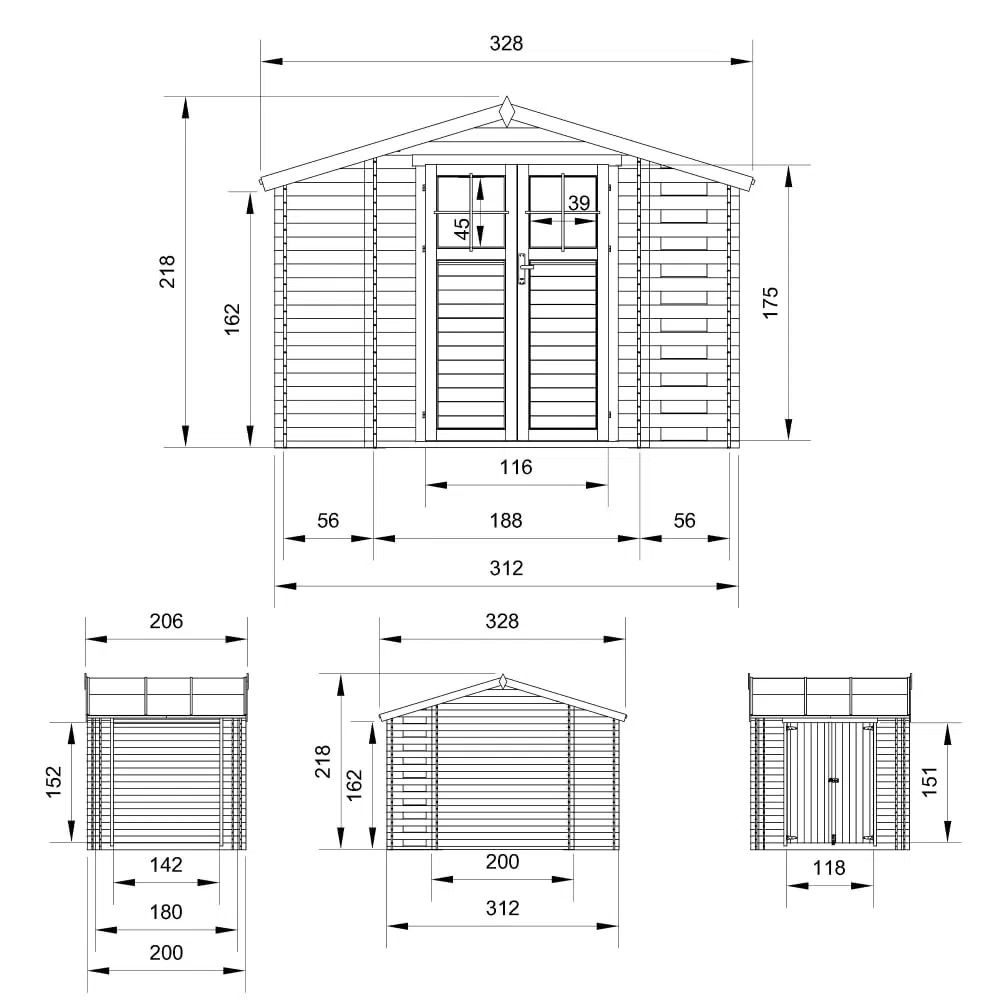 TIMBELA M389F+M389G Casetta da Giardino in Legno per Esterni con legnaia CON PAVIMENTO TRATTATO- L206xL328xA218 cm/ 3,53 + 0,97+0,97 m2 - Piccola Casetta in Legno, Rimessa Attrezzi, Deposito Bici