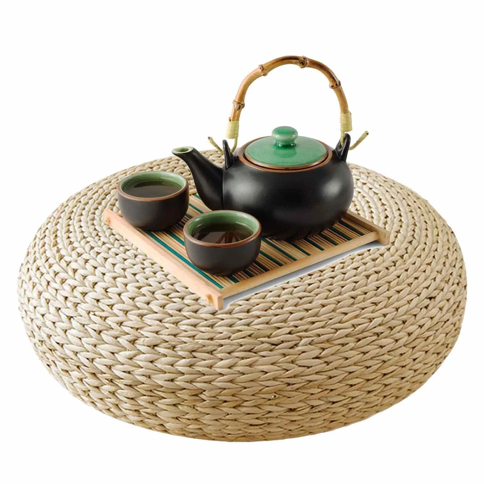 Futon, Cuscino in Vimini Naturale, Cuscino rotondo Tatami, Cuscino Seduta in Paglia da Terra Rotondo Tatami, Traspirante, Cuscino Rotondo da Pavimento, Decorazione per Salotto da Giardino