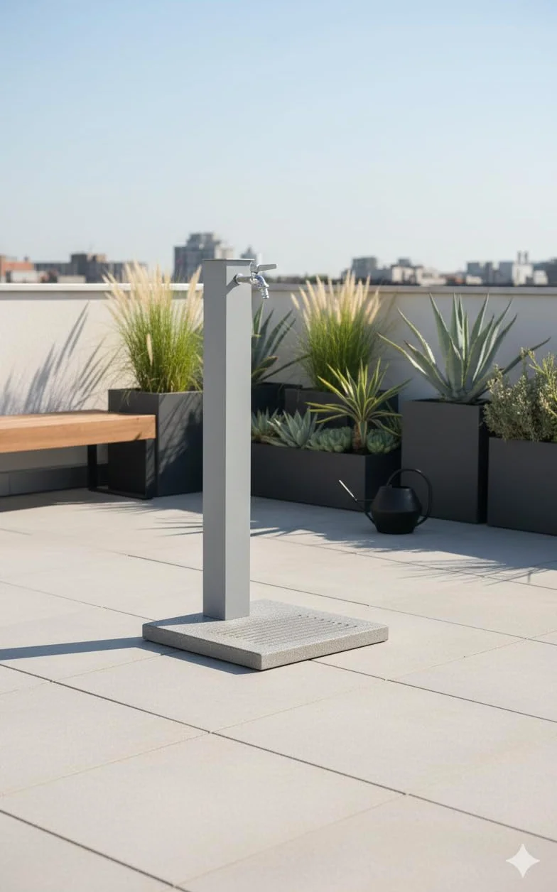 Fontana da Giardino Belfer 42QBM con Base in Cemento e Rubinetto Colore Alluminio