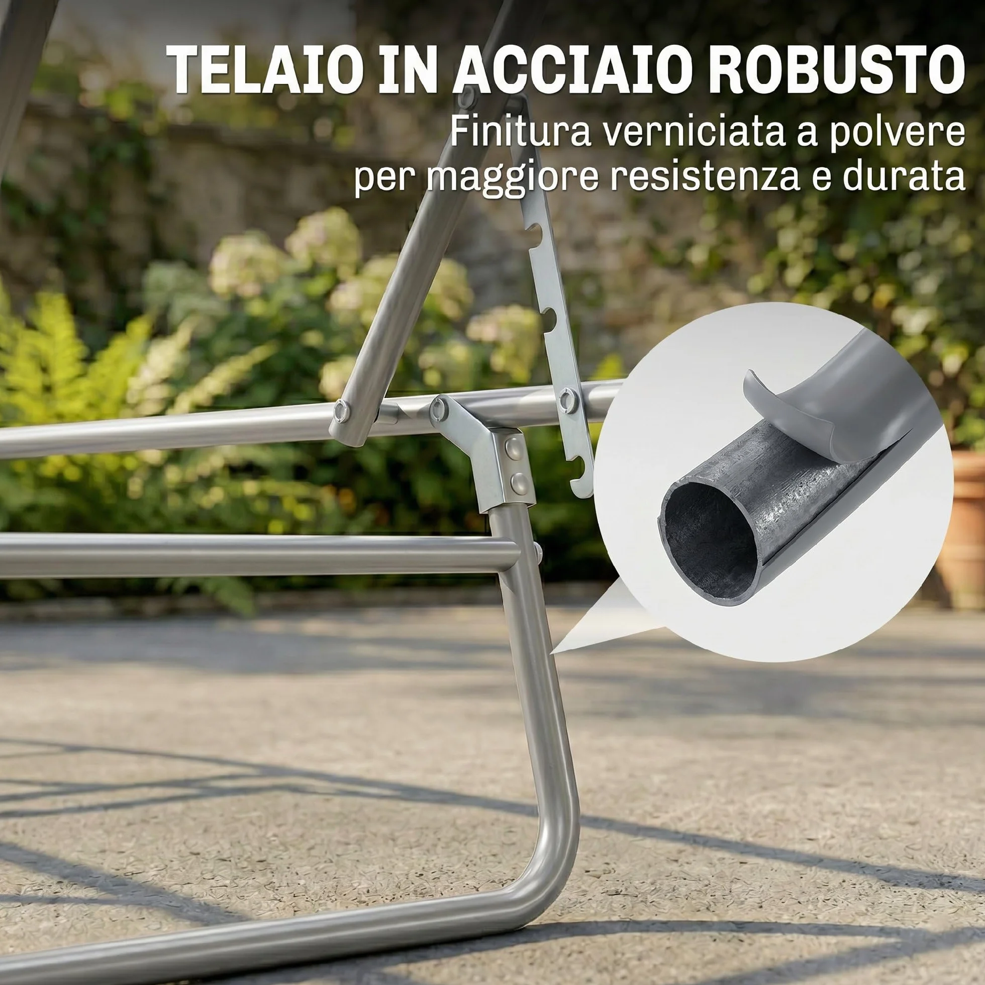 Outsunny Sdraio da Giardino Pieghevole con Tettuccio Schienale Regolabile in Tessuto Oxford e Metallo 187x58x36 cm Grigio