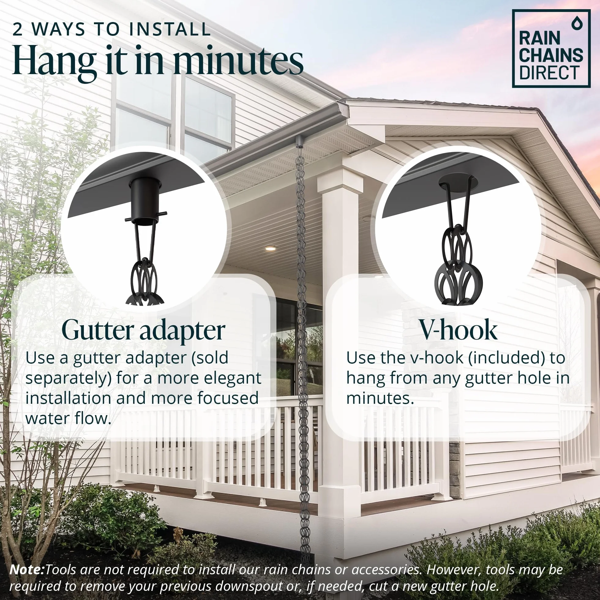 Rain Chains Direct Passante Moderno, Lunghezza 2,5 m, Alluminio, Verniciato a Polvere Nera, Ricambio Funzionale e Decorativo per pluviali grondaie