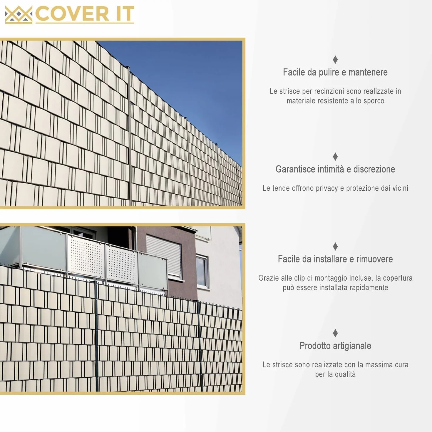 COVER IT Beige Rotolo Frangivista da Esterno 19cmx33m - Frangivista per Recinzione Giardino Peso Base 150 g/m2 - Strisce Frangivista PVC - Ombreggiante per Recinzione
