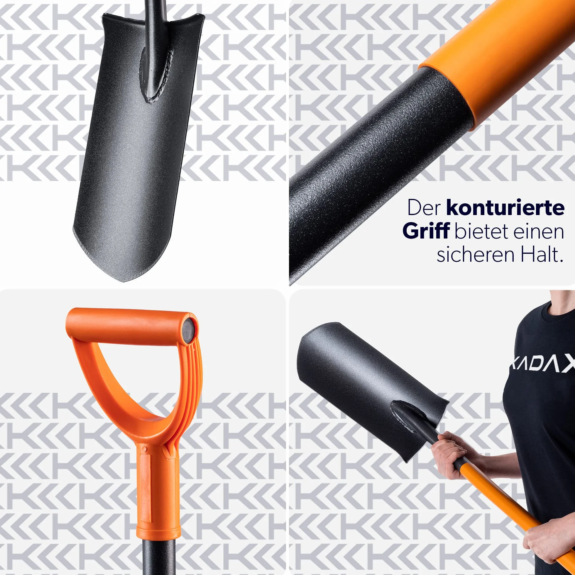 Spaziali di drenaggio Kadax, sponsor di drenaggio con mantello D, pala in acciaio, pala di pizzo con stelo, vanga da giardino ai fori, paletta di drenaggio, vanga (121 cm, nero/arancione)