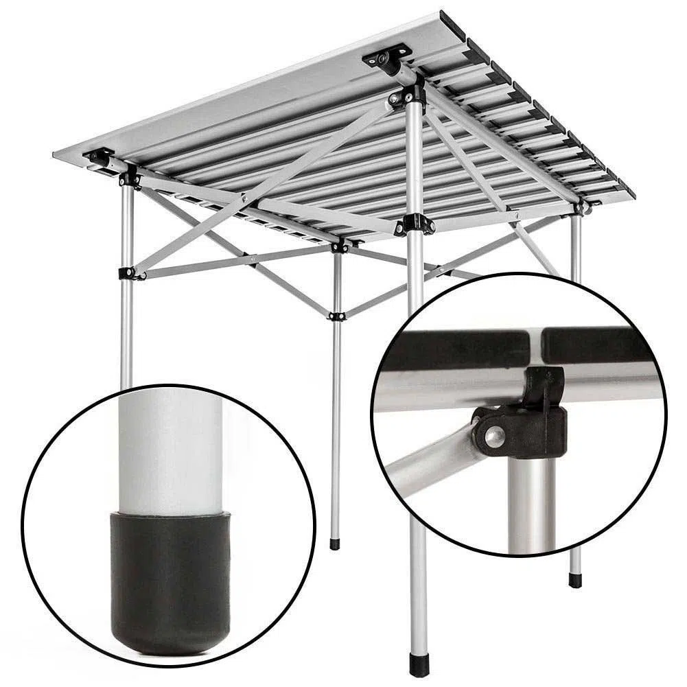 BAKAJI Tavolo Tavolino Camper Campeggio Picnic in Alluminio Pieghevole Top Arrotolabile Salvaspazio e leggero, ideale per Sagre Fiere Giardino Casa (70 x 70 cm)