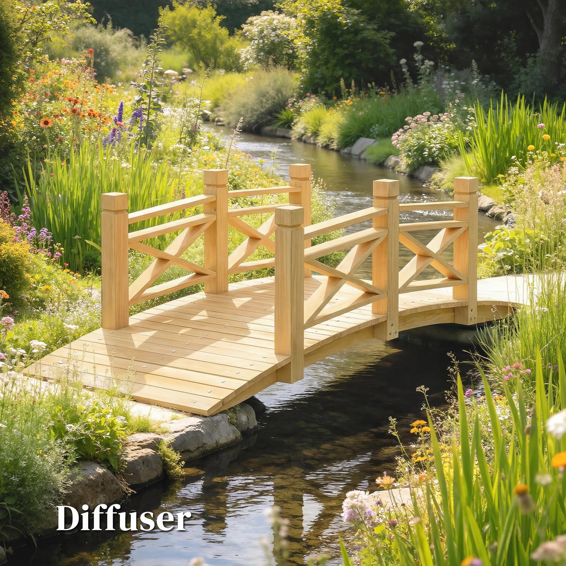 Outsunny Ponte da giardino in legno carbonizzato ad arco 1,74 m - Passerella con corrimano sicura e carico 200 kg - Decorazione esterna trattata e resistente, naturale