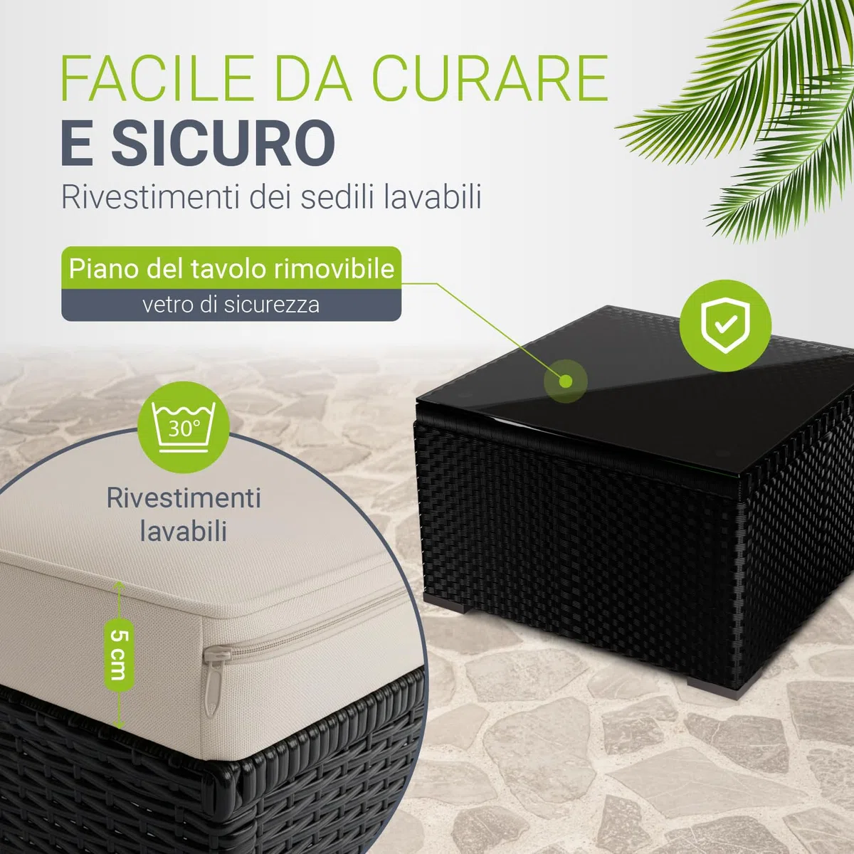 Juskys Lounge in polyrattan Punta Cana M resistente alle intemperie con divano 3 posti, sgabello, tavolo e cuscini per 3-4 persone - lounge da giardino Set di mobili da giardino nero/crema