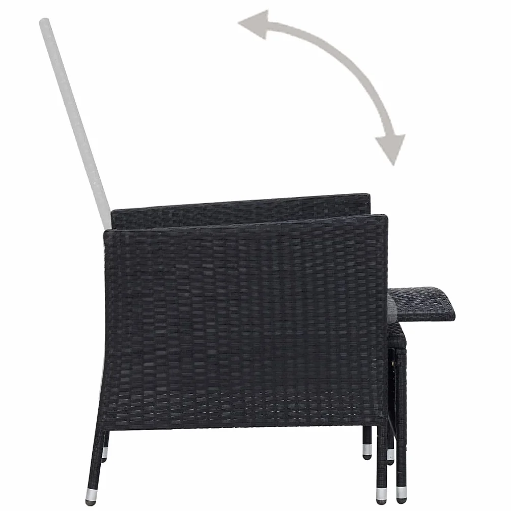 vidaXL Sedia da Giardino Reclinabile con Cuscino in Polyrattan Nero