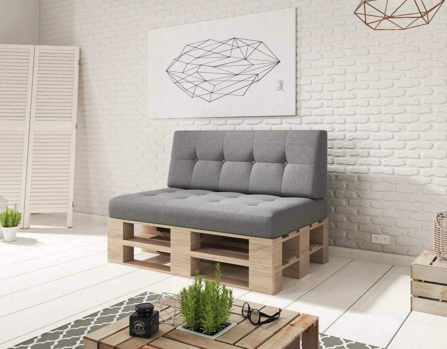 sunnypillow Cuscino-schienale 120 x 40 x 20 cm - Cuscini per divano in pallet per casa e giardino - Cuscino trapuntato per pallet - Spalliera per Bancali, Interno - Esterno, schiuma fredda - grigio