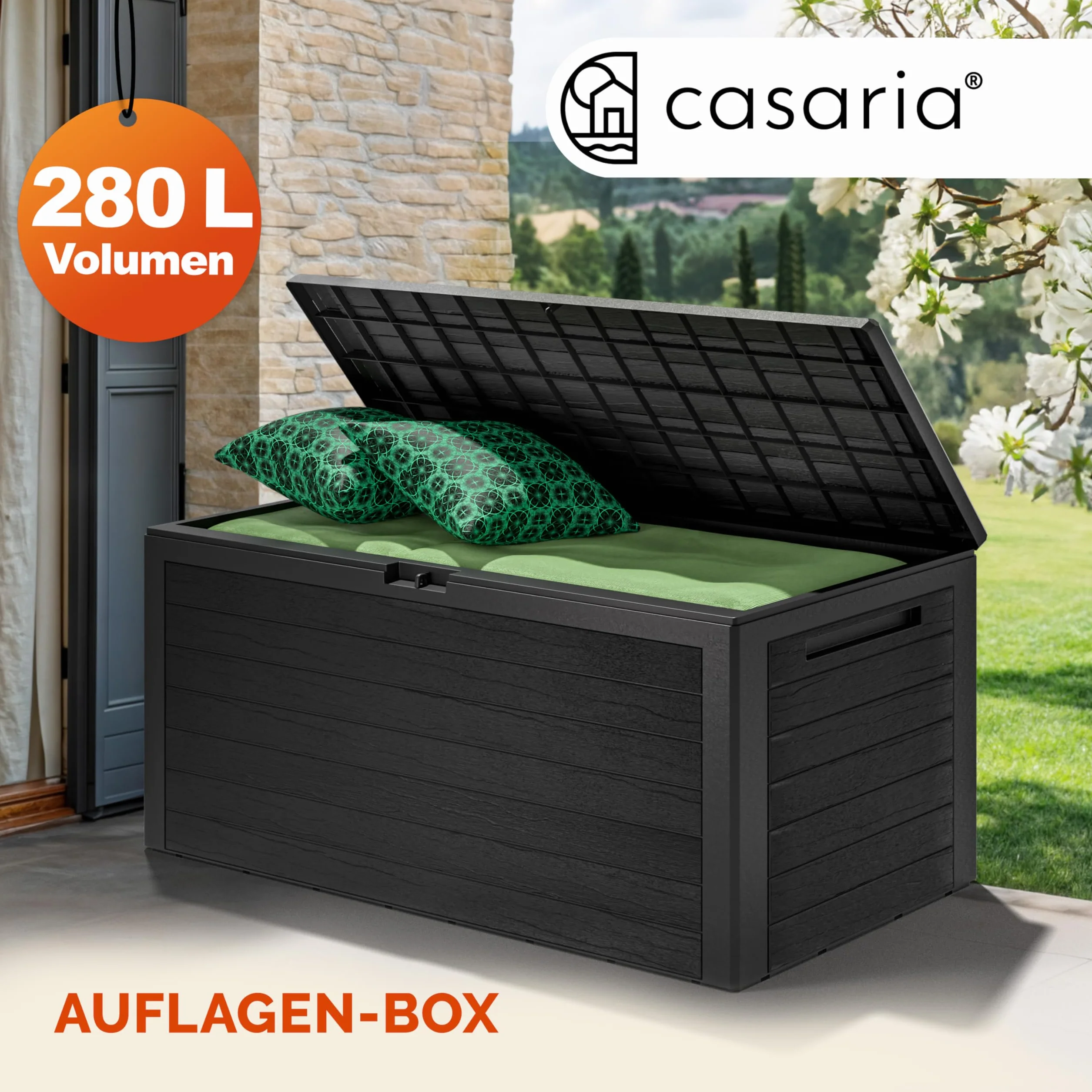 Casaria® Baule da Giardino XXL 280 L Cassapanca Richiudibile 2 Maniglie 116x43x55cm Box Esterno Contenitore Effetto Legno