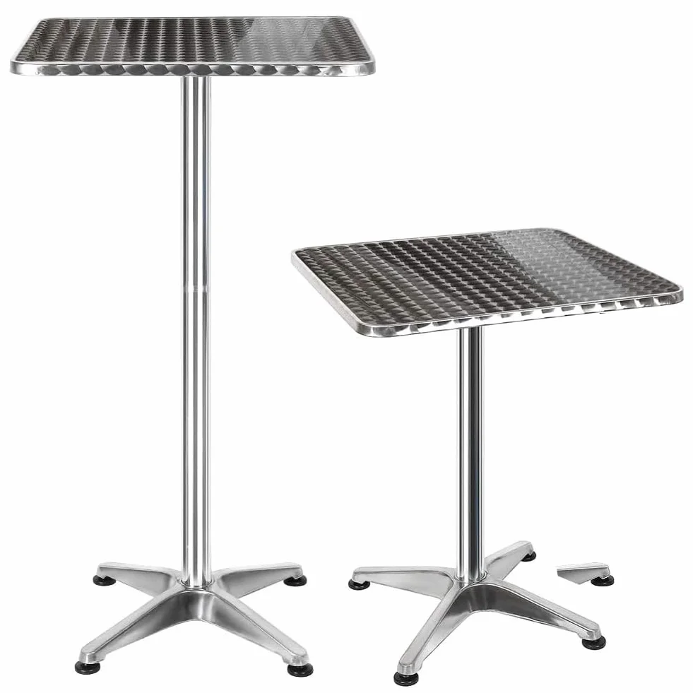 BAKAJI Tavolino In Alluminio Per Esterno 60 x 60 cm Con Altezza Regolabile 70/110 cm Tavolo Bistrot Ripiano TOP in Acciaio Inox Quadrato Per Bar Casa Giardino Ristorante Silver