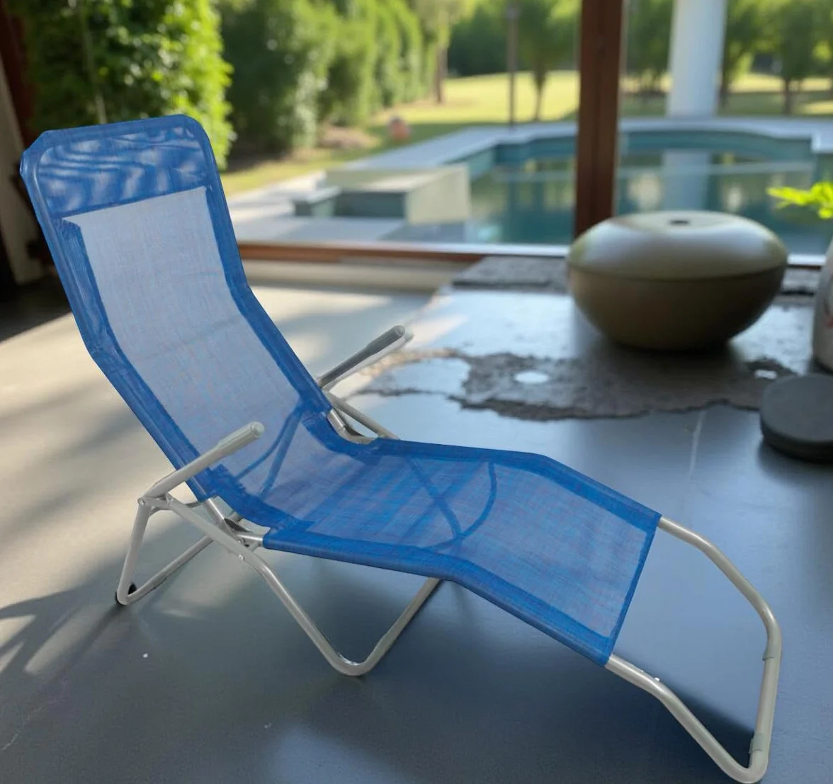 Lettino Prendisole Basculante Sdraio da Esterno 130x43x58h cm - Struttura a Dondolo, da Giardino, Reclinabile, Piscina, Spiaggia, Terrazzo - Struttura in Metallo (Blu)