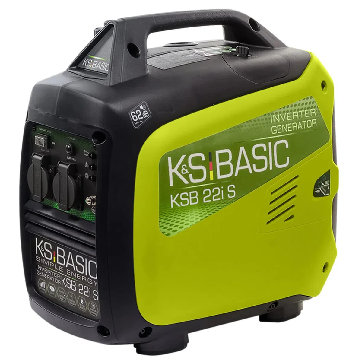 K&S BASIC KSB 22i S Generatore inverter 2000 W 4 Tempi Portatile Benzina Silenzioso per Campeggio Camper Pesca Caravan con Modalità Eco, 2x230 V Prese, Rame, Compatto Silenzioso Leggero