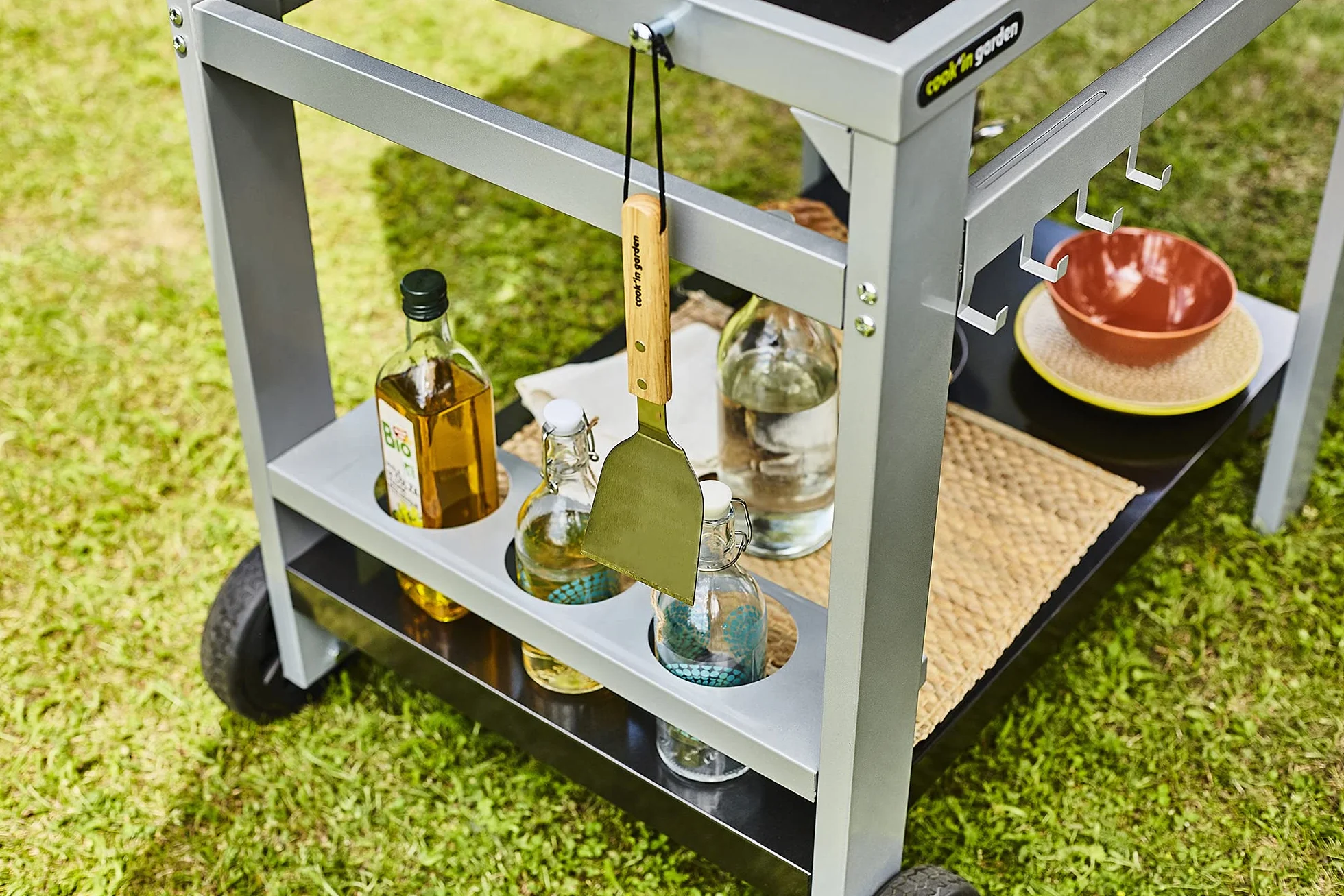 Cook’in Garden Desserte da giardino Media M carrello con piano di lavoro mobile su ruote per cucina esterna