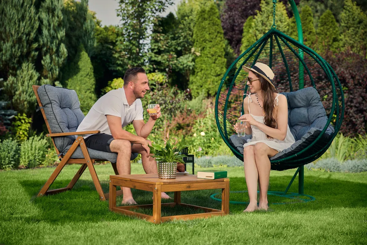 Cuscino per poltrona sospesa in polyrattan e rattan, prato verde