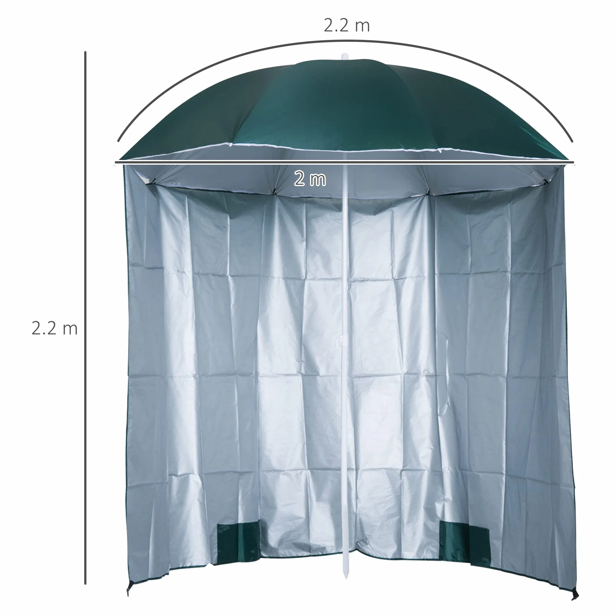 Outsunny Ombrellone da Spiaggia Ø2.2x2.2 m con Tendina Laterale, Sacchi per Sabbia e Picchetti