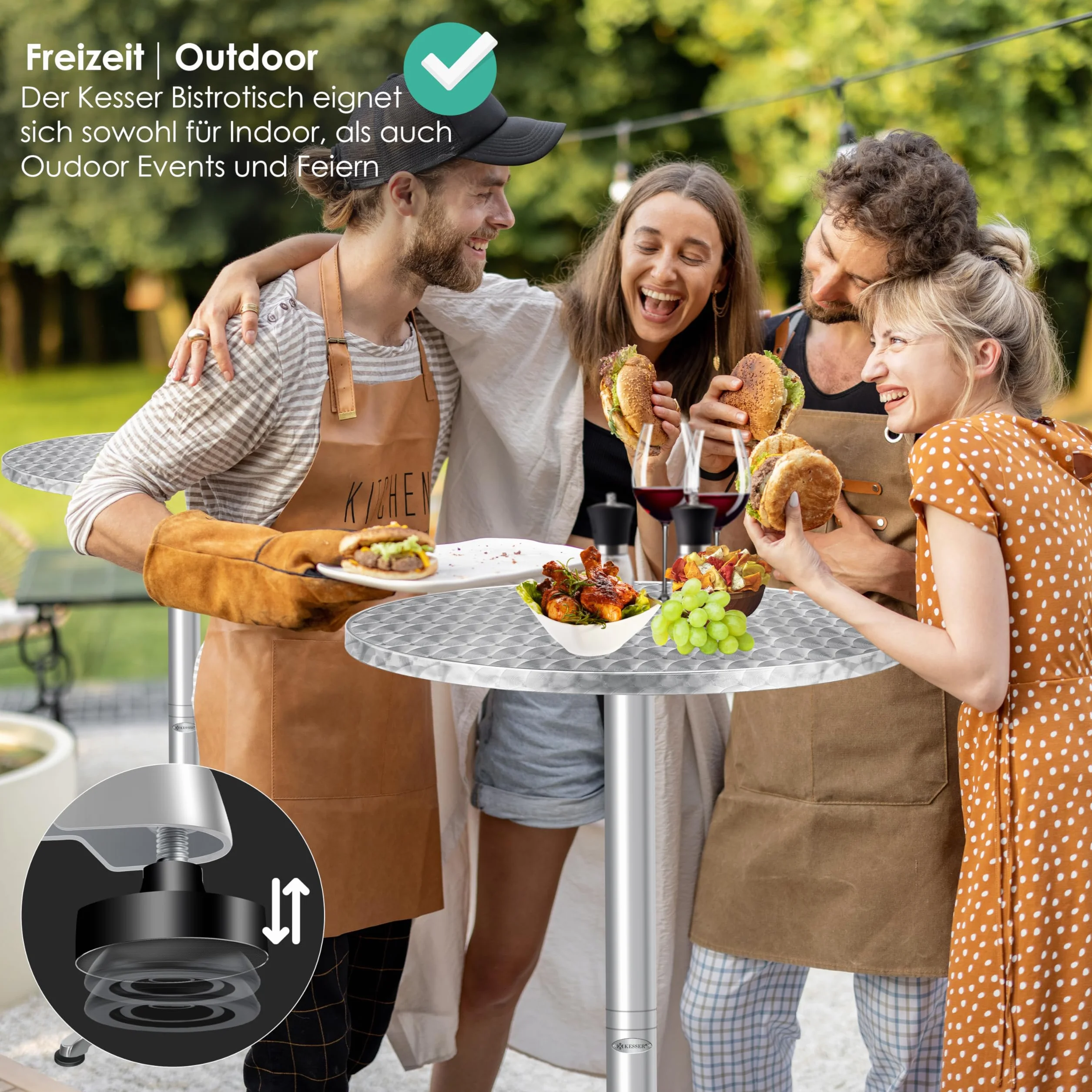 KESSER Tavolo da bistrot pieghevole 2 in 1, set da 2 pezzi, piastra in alluminio in acciaio inox, altezza 70 cm/115 cm, diametro 60 cm, tavolo da ricevimento per interni ed esterni, tavolo pieghevole