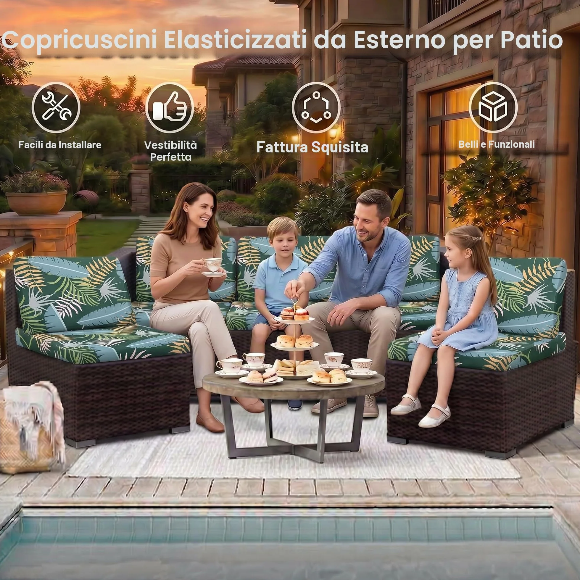 Federa per cuscino divano esterno elasticizzata ricambio 8 pezzi coprisedili patio protezioni resistenti
