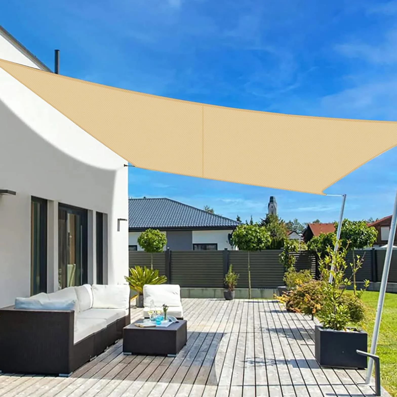Tenda a Vela Impermeabile 3x4m Rettangolare Protezione UV 95% Giardino Terrazza Patio Sabbia