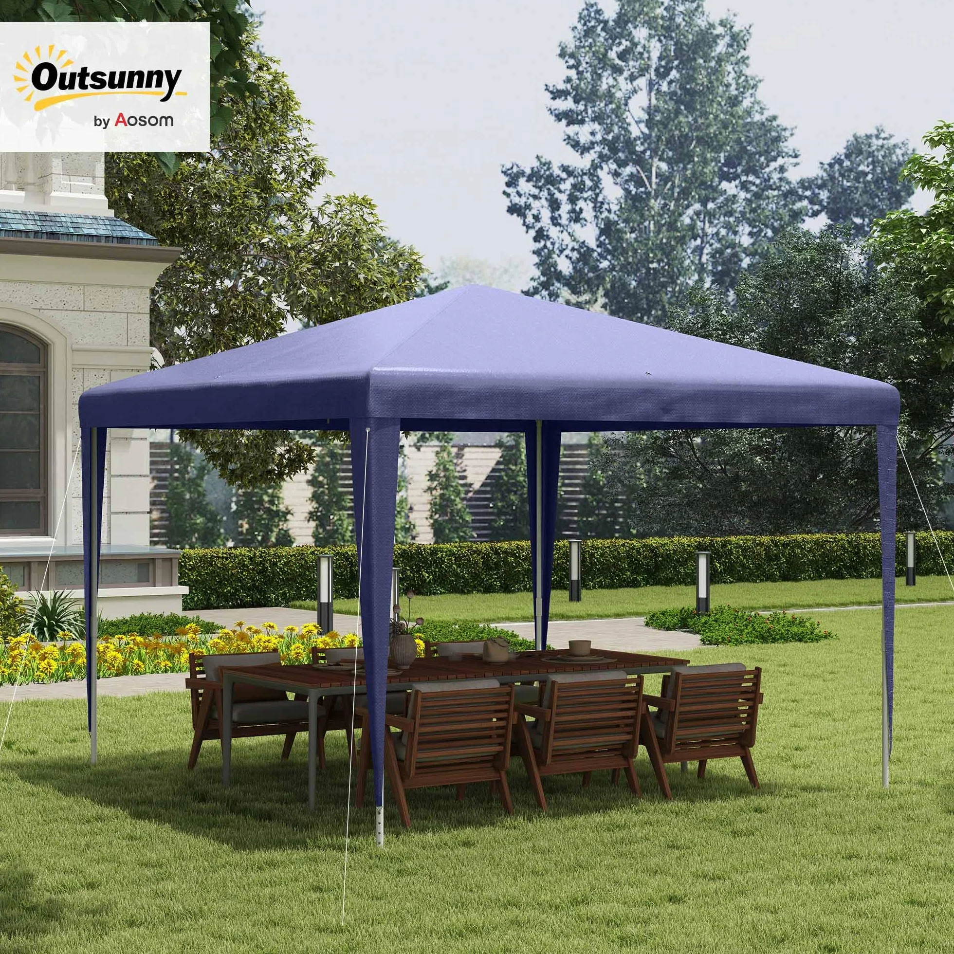 Outsunny Gazebo da Giardino 3x3 m Acciaio PE Protezione UV Blu Scuro