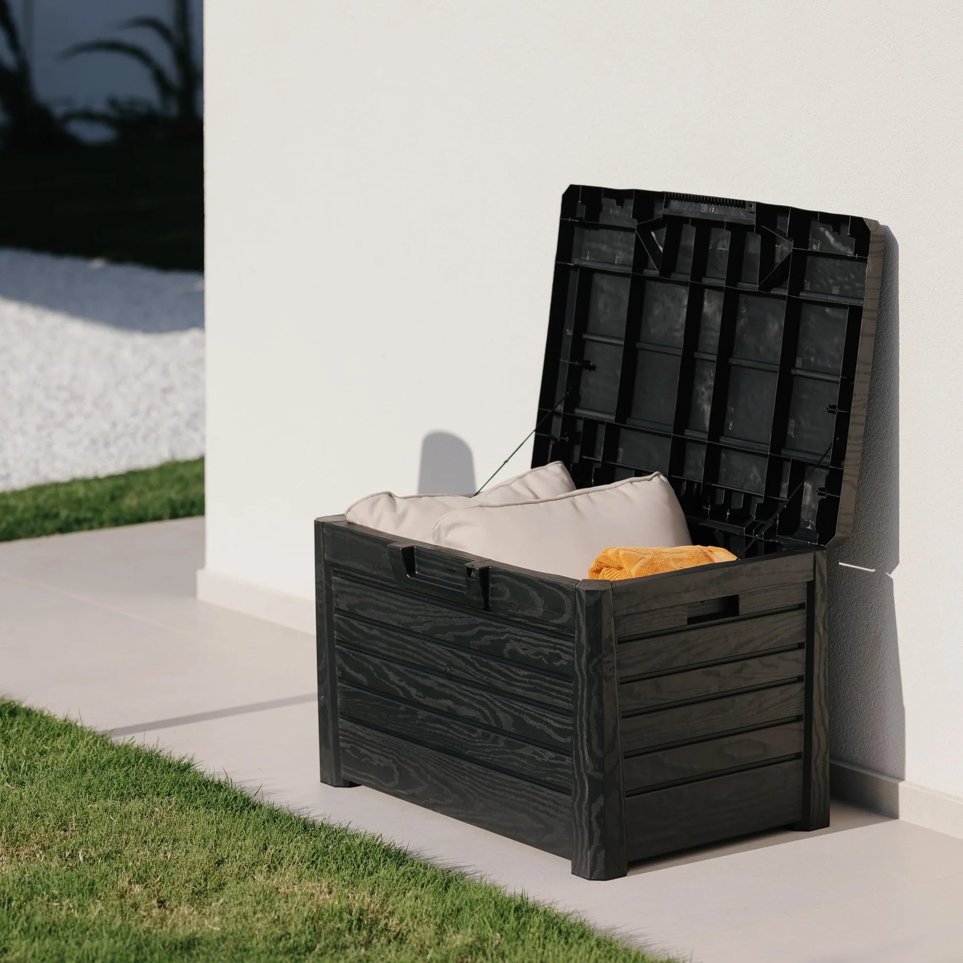 Toomax Compact Florida baule da esterno 120L 73x50,5x46,5h cm antracite effetto legno plastica UV