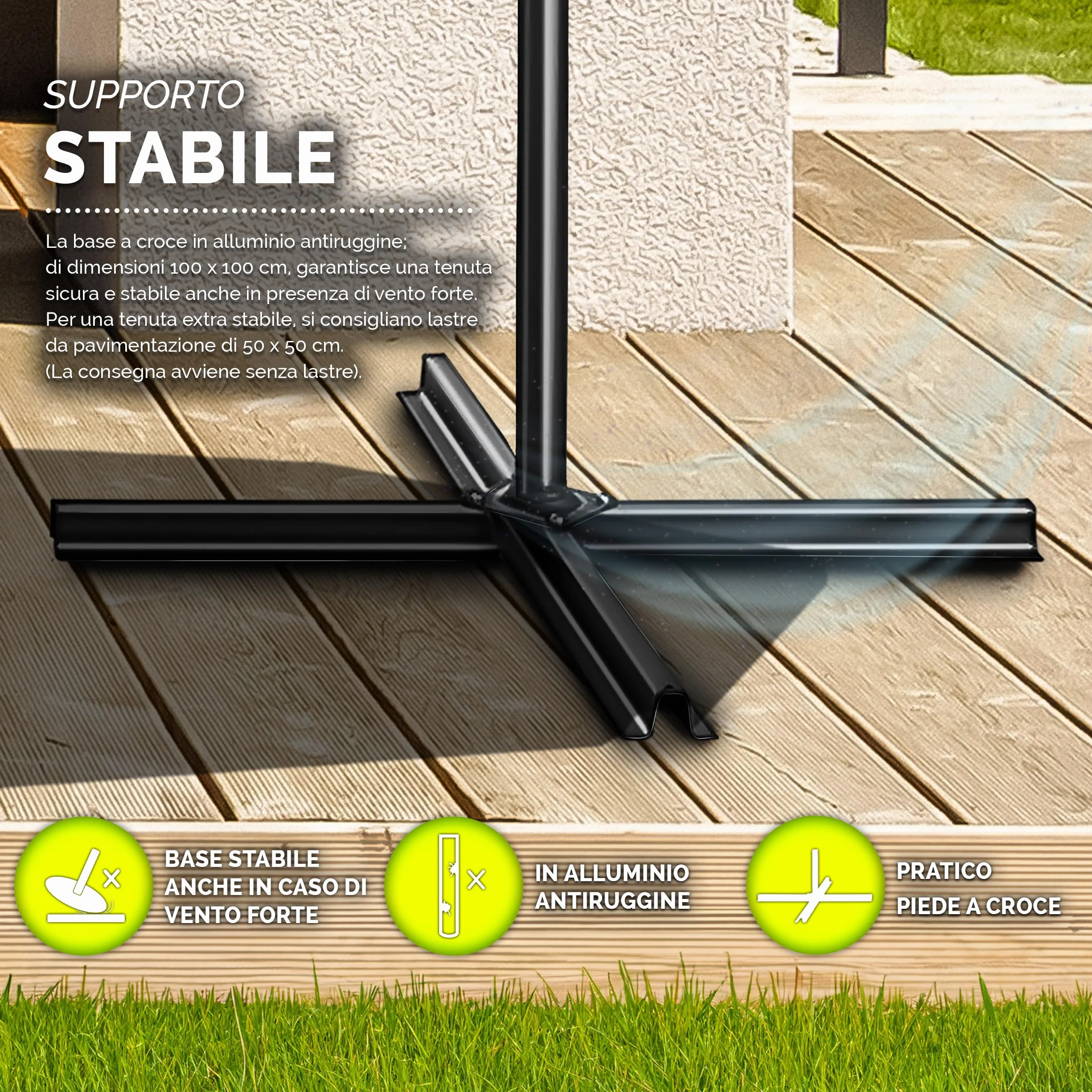 Tillvex Ombrellone da Giardino Ø 300 cm Alluminio Con Protezione UV Impermeabile Base Inclusa