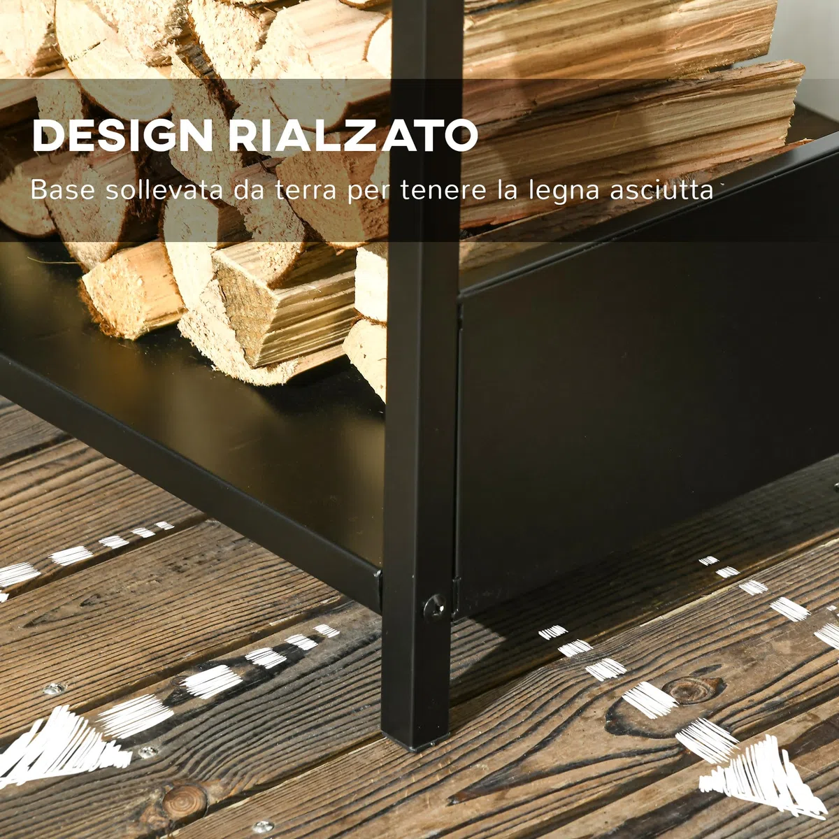 Outsunny Scaffale Portalegna in Acciaio 39x35x76cm Nero