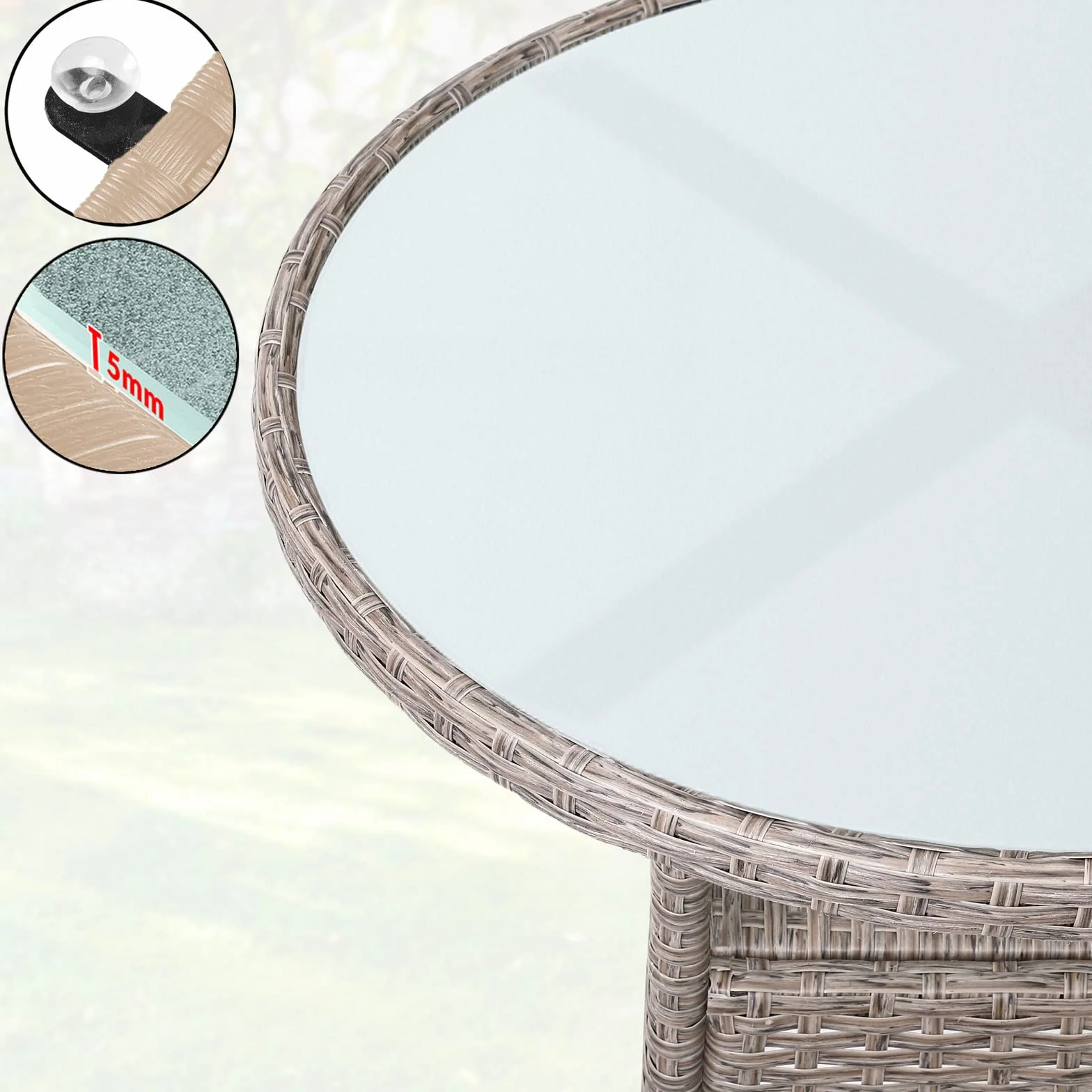 Casaria Tavolo Rotondo da Giardino Polyrattan Ø60 Piano in Vetro 5mm Altezza Regolabile