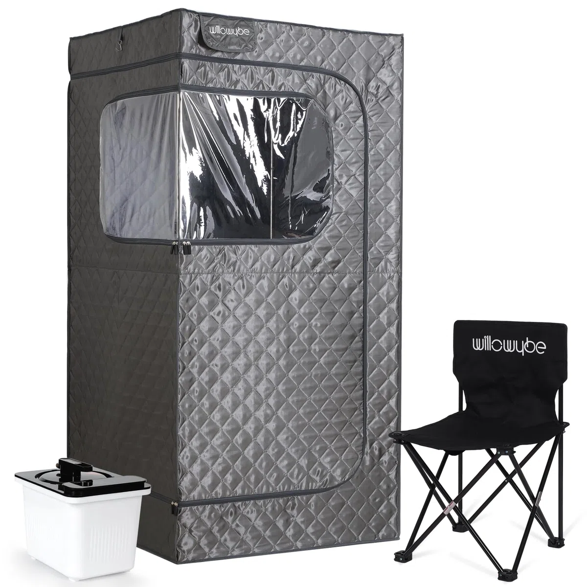 Sauna a Vapore Portatile Bluetooth, KingPower 4L, Tenda per Corpo, Sedia Pieghevole Grigio Notte