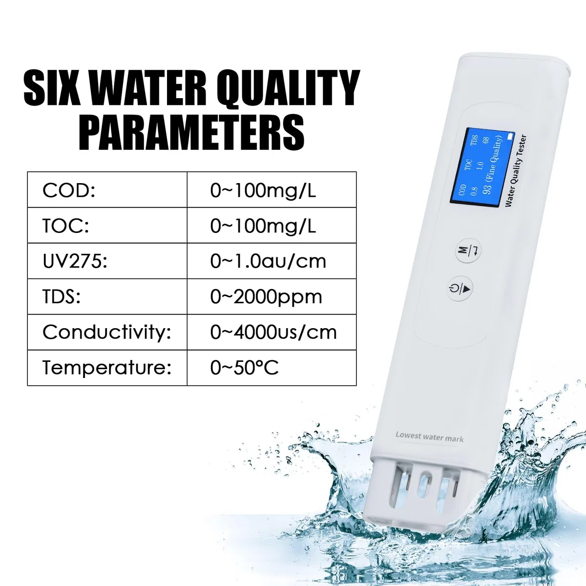 Testatore Acqua Potabile Portatile 6-in-1 Misuratore Digitale TOC COD EC UV275 Temp TDS