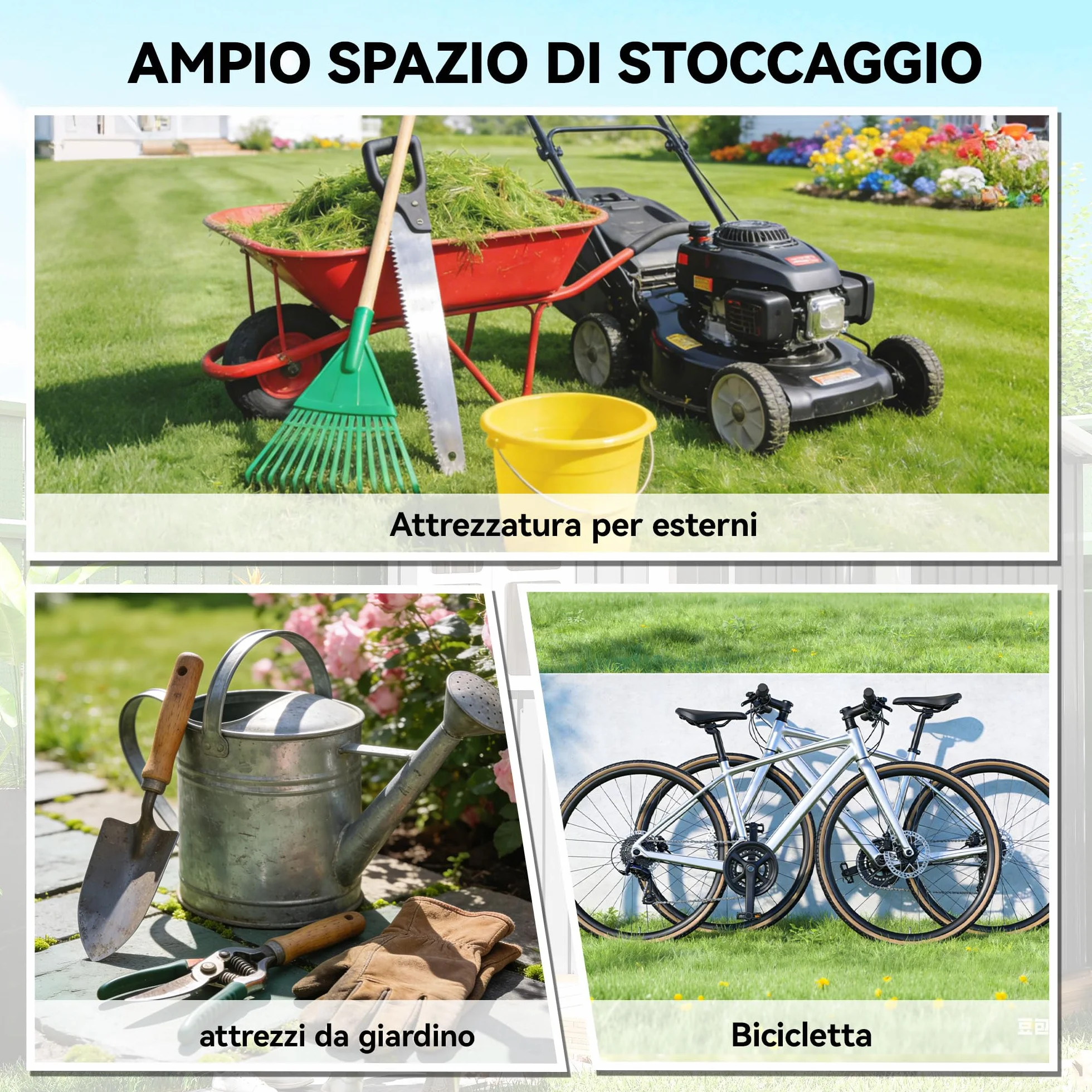 Outsunny Casetta da Giardino 2.8m² Acciaio Zincato con Prese d'Aria, Capanno Attrezzi 2 Porte Scorrevoli, 195.5x158.5x188 cm, Nero