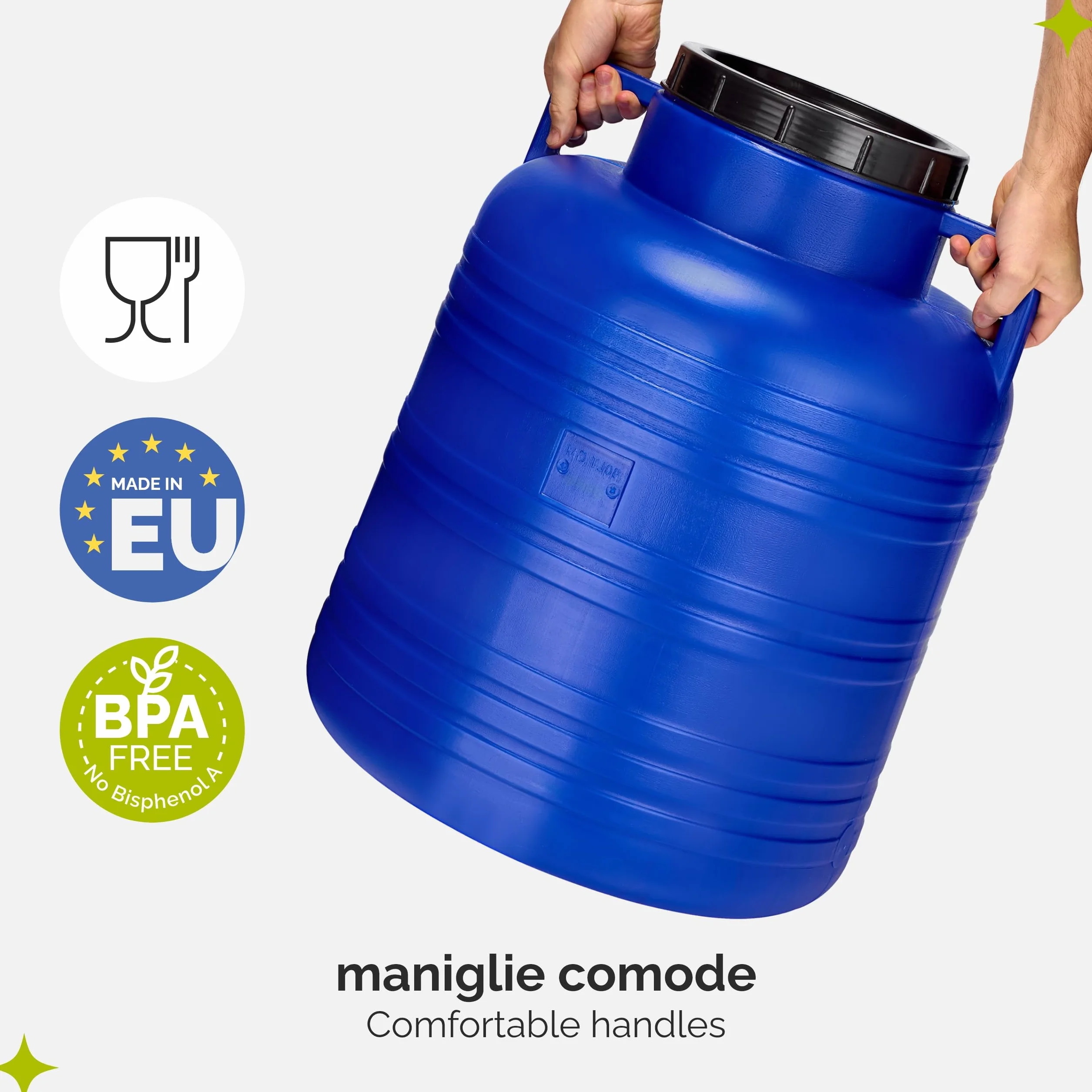 Garronda bidone plastica BPA-free 80 litri per alimenti tanica acqua cisterna con coperchio Blu