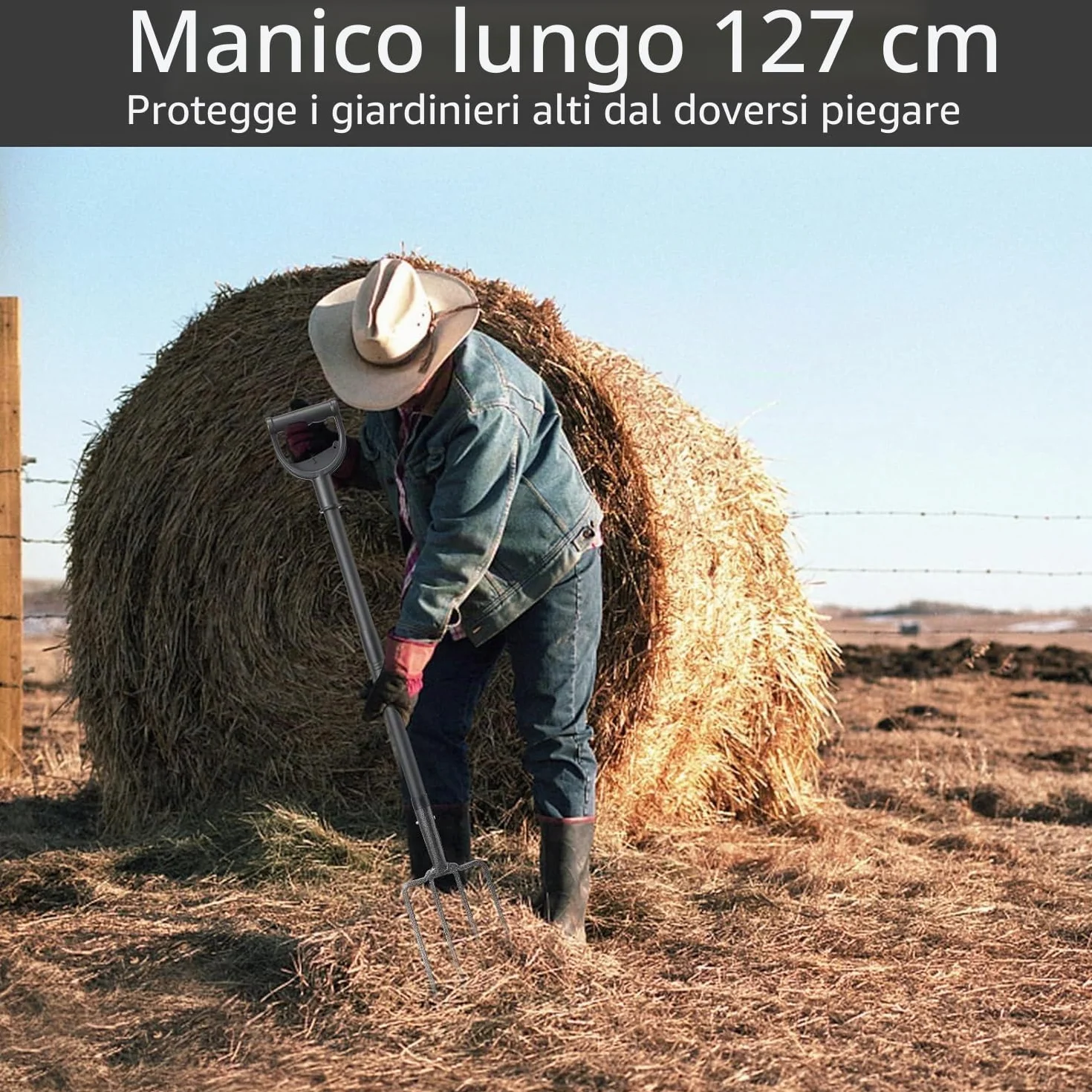 Forca per Vangare, 127cm Forca da Scavo da Giardino a 4 Denti in Acciaio con Manico a D in Metallo, Testa Forgiata 28cm, Ideale per Terreni Duri e Trapianti/Nero