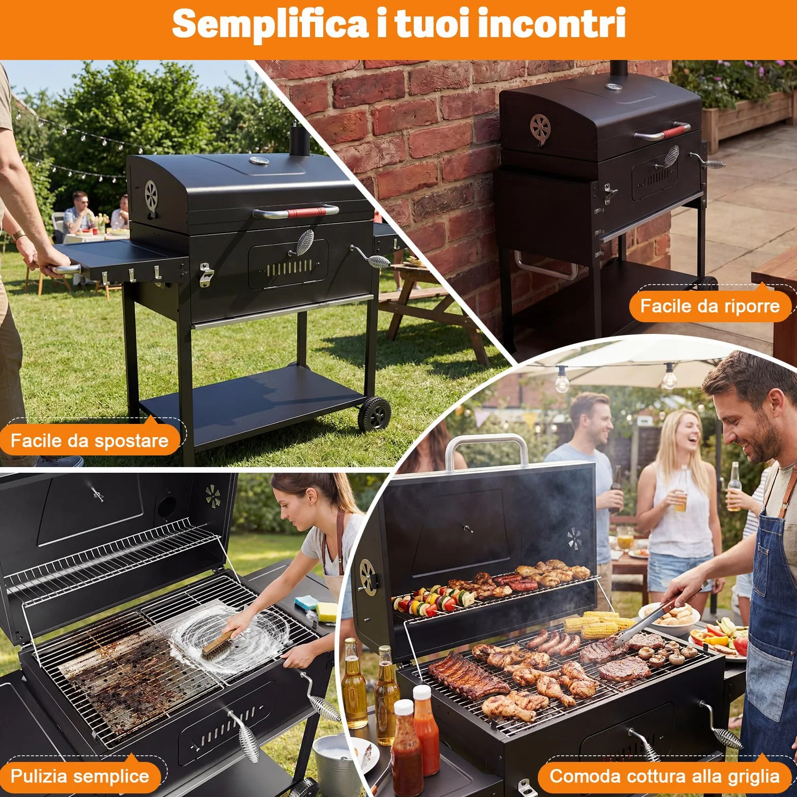 Devoko Barbecue Carbonella XXL, Grill a Carbone Portatile 71x43 cm con Termometro e Guanti