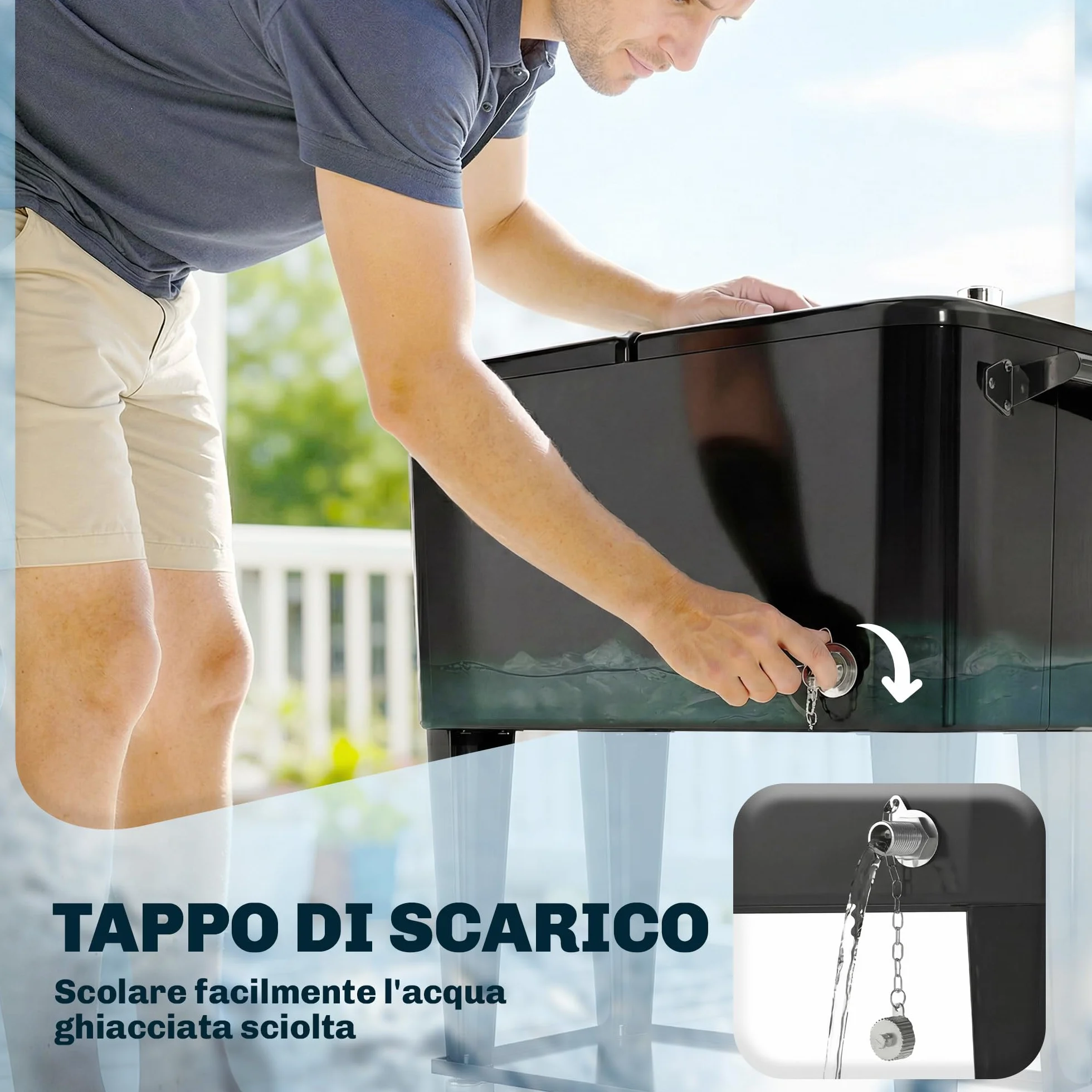 Outsunny Ghiacciaia da Giardino 76L, Carrello Portavivande con Ruote Bloccabili, Nero