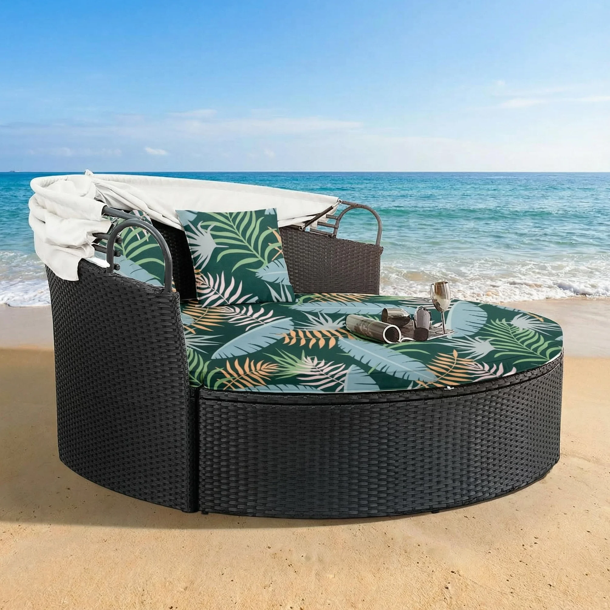 Fodera di ricambio per cuscino lettino da esterno 168 cm con fascia elastica Foresta Verde