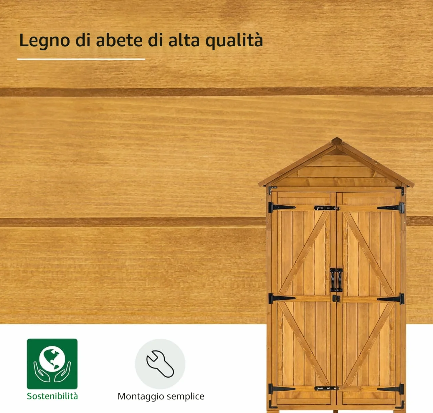 M MCombo - Armadio da giardino, per gli attrezzi, con tetto a capanna in legno, impermeabile 1000D, grigio/naturale, 48 x 90 x 178 cm (naturale)