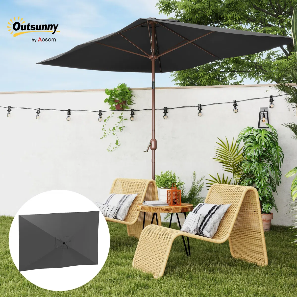 Outsunny Telo di Ricambio per Ombrellone Rettangolare 3x2 m con Presa d'Aria Superiore, Telo per Ombrellone da Giardino a 6 Stecche in Poliestere 180 g/m², Protezione UV 50+