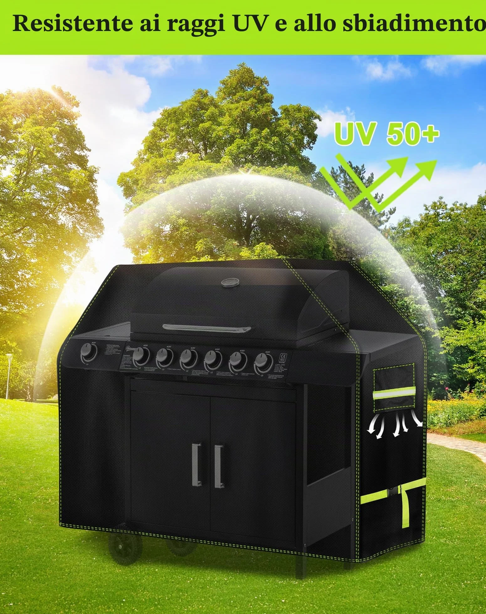 VDISRR Copertura Barbecue da Esterno, Tessuto Oxford 600D Resistente Telo Impermeabile 117 x 66 x 117 cm Copri Barbecue da Esterno per BBQ Grill Antivento UV Polvere Neve