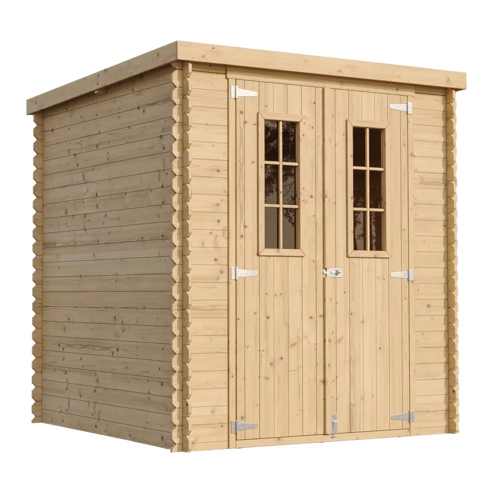 TIMBELA M309C+M309G Casetta da Giardino in Legno per Esterni CON PAVIMENTO TRATTATO - A200x204x204 cm/3.53 m2 - Piccola Casetta in Legno, Rimessa Attrezzi, Deposito Bici