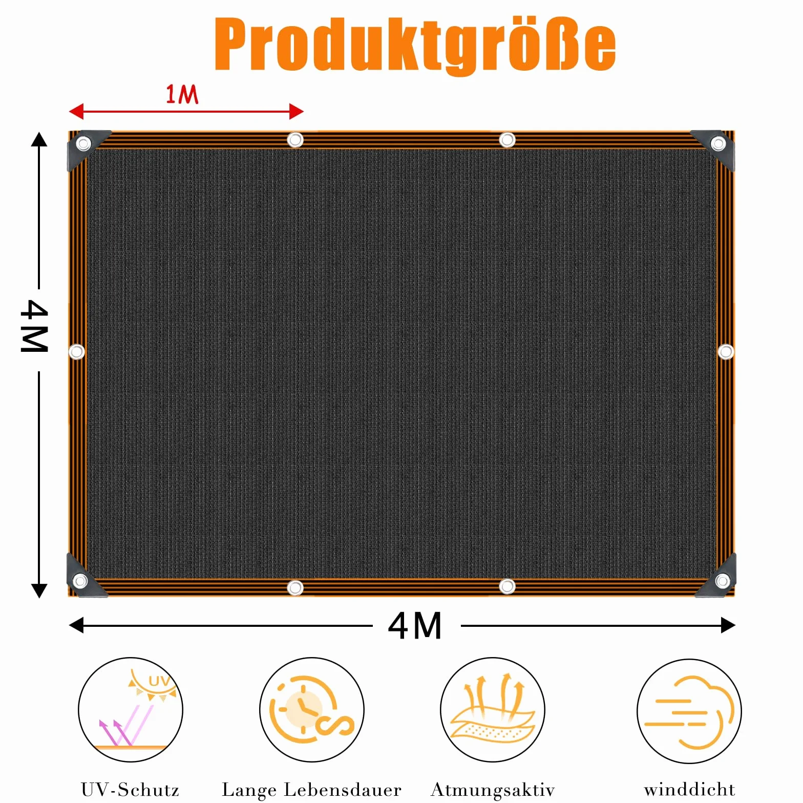 Telo Ombreggiante Occhiellato 80-90% Effetto Ombreggiante Rete Parasole Nera 4x4m per Giardino Pergola