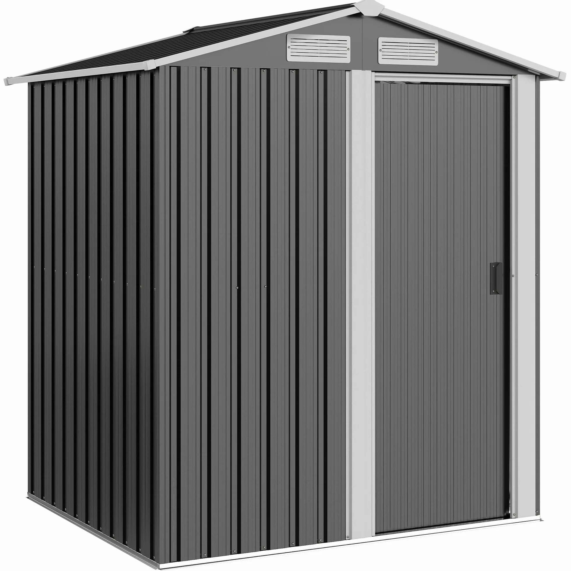Outsunny Casetta da Giardino 1.7m² in Acciaio Zincato con kit Fondazione, Capanno da Giardino Porta Attrezzi con Tetto Inclinato, 4 Prese d'Aria, Porta Scorrevole, 152x132x188 cm, Grigio Scuro