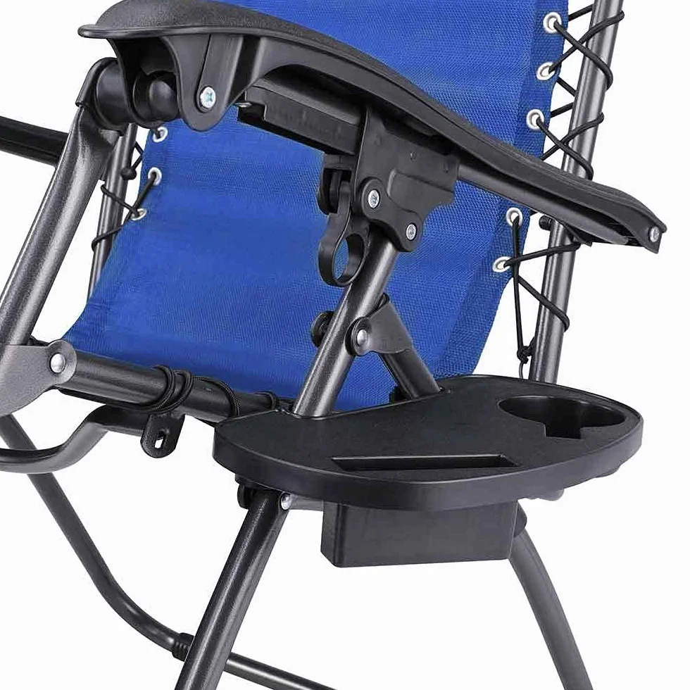BAKAJI Sedia a Gravità Zero Pieghevole Salvaspazio con Vassoio Acciaio 22mm Reclinabile Texilene Blu