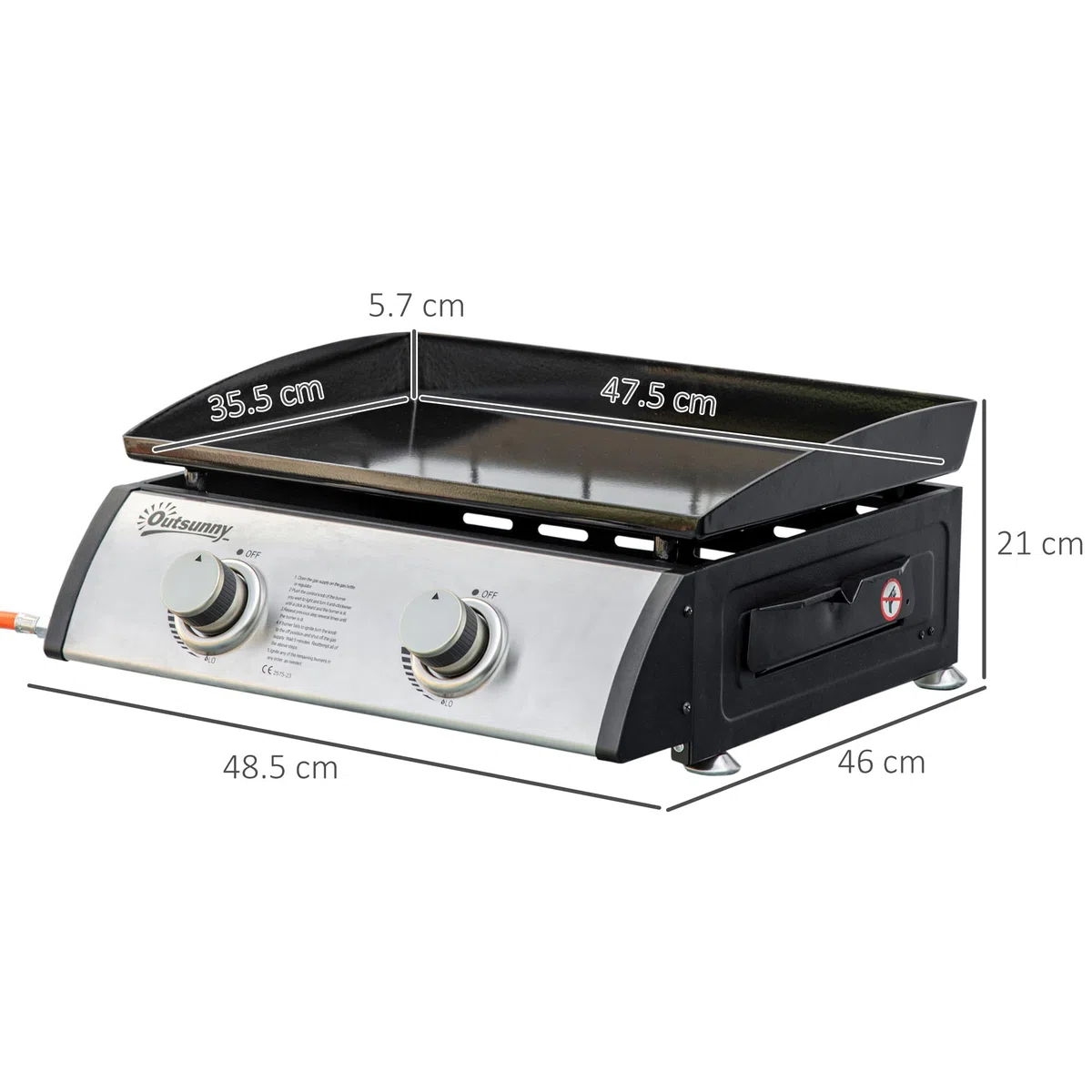 Outsunny Piastra Barbecue a Gas 2 Bruciatori BBQ Antiaderente da Tavolo 5kW 48.5x46x21cm Nero